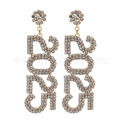 Brass Rhinestone Stud Earrings&nbsp;EJEW-Q012-01G-1