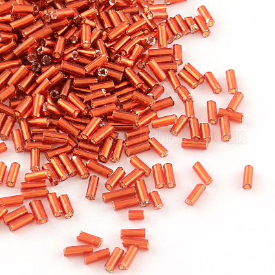 ガラス竹ビーズ  銀並ぶ  レッド  4~4.5x2mm  穴：1mm  約450 G /袋  14000個/袋&nbsp;SEED-R011-25-1