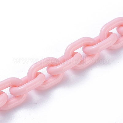 アクリル手作りアズキチェーン  オーバル  ピンク  19x14x4mm  約39.37インチ（1m）/連&nbsp;AJEW-JB00527-04-1
