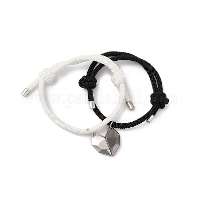 Wholesale 2Pcs Color Magnet Alloy Matching Heart Charm Bracelets