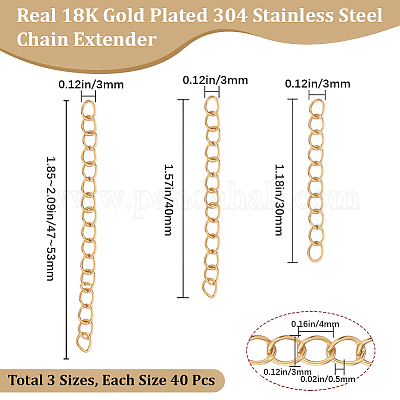 120Pcs 3 Styles 304 Stainless Steel Chain Extender&nbsp;STAS-BBC0008-73G-1
