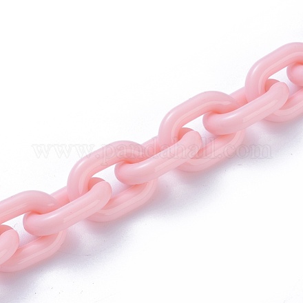 アクリル手作りアズキチェーン  オーバル  ピンク  19x14x4mm  約39.37インチ（1m）/連&nbsp;AJEW-JB00527-04-1
