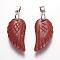 Synthetic Goldstone Pendants, Wing, Platinum, 29x15x6mm, Hole: 4mm