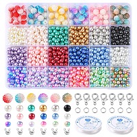 DIYイミテーションパールブレスレットネックレスメイキングキット  合金クラスプを含む  丸いプラスチック & ガラス & アクリル ビーズ  伸縮性のある糸  ミックスカラー  752個/袋&nbsp;DIY-FS0003-14