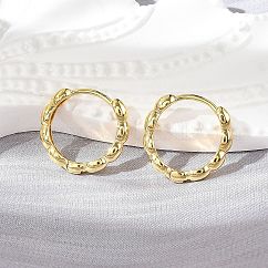 Brass Huggie Hoop Earrings, Long-Lasting Plated, Ring, Real 18K Gold Plated, 16x3mm, Pin: 1mm