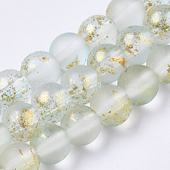 Frosted Spray Painted Glass Beads Strands, with Golden Foil, Round, Azure, 6~7mm, Hole: 1.2~1.5mm, about 65~67pcs/Strand, 14.76 inch~15.12 inch(37.5~38.4cm)
