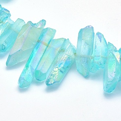 電気メッキ天然石クオーツクリスタルビーズ連売り  染め  ナゲット  虹メッキ  20~39x5~12mm  穴：1~1.5mm  約15.7インチ（40cm）。&nbsp;G-P368-05C