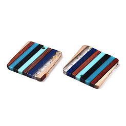 樹脂＆ウォールナットウッドペンダント  金箔  スクエアチャーム  シアン  28x28x3.5mm  穴：2mm&nbsp;RESI-N039-15