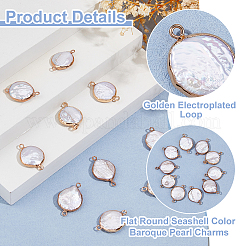 10Pcs Electroplated Natural Keshi Pearl Flat Round Connector Charms&nbsp;PEAR-HS0001-11