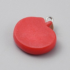 不透明樹脂ペンダント  模造果物  プラチナ亜鉛合金ループとプラスチック  りんご  レッド  24~25x21.5~22x6mm  穴：1.8mm&nbsp;RESI-CJC0029-001B-01