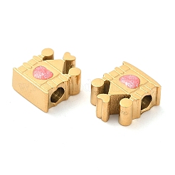 304ステンレススチールビーズ  エナメル  城  18KGP本金メッキ  7.5x6.5x3.5mm  穴：1.9mm&nbsp;STAS-E198-03G