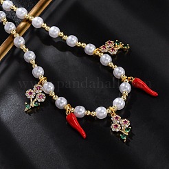 Brass Micro Pave Clear Cubic Zirconia Beaded Necklaces&nbsp;NJEW-Z059-06G-01