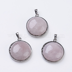 天然石ローズクォーツペンダント  フラットラウンド  アンティークシルバー  31.5x27x9mm  穴：5x8mm&nbsp;G-E436-02G