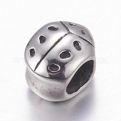 304ステンレススチールヨーロピアンビーズ  大穴ビーズ  テントウムシ  アンティークシルバー  11x8x8mm  穴：5mm&nbsp;STAS-P173-103AS