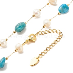 天然アパタイト＆パールビーズネックレス  女性のための金メッキステンレススチールジュエリー  15.98~16.14インチ（40.6~41cm）&nbsp;NJEW-JN03894-04