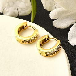 女性用304ステンレスフープピアス  ラインストーン付き  イオンプレーティング（ip）  リング  14KGP本金メッキ  クリスタル  13x4mm&nbsp;EJEW-M068-10G-03