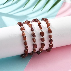 女性用天然ガーネットチップブレスレット  銀合金のロブスタークロウ留め金、鉄のチェーン、ガラスの種付き  6-7/8~7-3/8インチ（17.5~18.8cm）&nbsp;BJEW-H623-01S-04