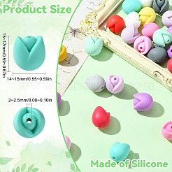30 個 15 スタイルのシリコーンビーズ  チューリップの花  ミックスカラー  15~16.5x15~17x14~15mm  穴：2~2.5mm  2個/スタイル&nbsp;SIL-CJ0002-59