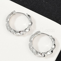 ツイスト真鍮クリアキュービックジルコニアフープピアス  プラチナ  18.5x4.5x18mm&nbsp;EJEW-Q016-19P