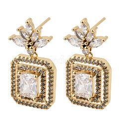 Rectangle Brass Micro Pave Clear Cubic Zirconia Dangle Stud Earrings&nbsp;EJEW-L311-03G