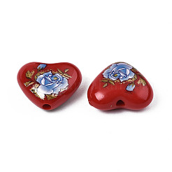 Flower Printed Opaque Acrylic Heart Beads&nbsp;SACR-S305-28-I02