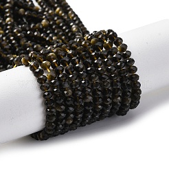 天然石ゴールデンシーンオブシディアンビーズ連売り  多面カット  ロンデル  4x3mm  穴：0.6mm  約134個/連  15.39''（39.1センチメートル）&nbsp;G-G139-B24-01
