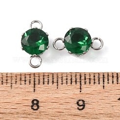 304ステンレススチール製マイクロパヴェキュービックジルコニアコネクターチャーム  ラウンド  シーグリーン  11x6x5mm  穴：1.5mm&nbsp;STAS-H240-50P-05