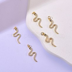 真鍮製キュービックジルコニアペンダント5個  ヘビ  ゴールドカラー  29.5x12x2mm  穴：3mm&nbsp;ZIRC-SZ0003-02