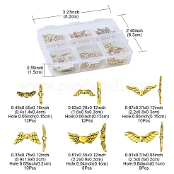60個6スタイルチベットスタイルアロイビーズ  翼と妖精の翼  アンティーク黄金  4~23x5~14x2~4mm  穴：1~2mm&nbsp;FIND-YW0001-50
