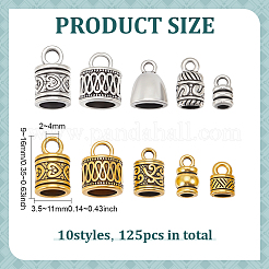 125Pcs 10 Styles Tibetan Style Alloy Cord Ends&nbsp;FIND-PH0038-44