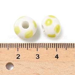手作り陶器ヨーロピアンビーズ  水玉模様のラウンド  黄緑  12x9~9.5mm  穴：4mm&nbsp;PORC-C009-01G