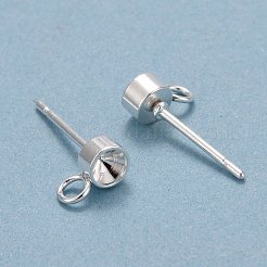 変色しない304ステンレススチールスタッドピアス金具  カン付き  先のとがったリボリラインストーン用  ステンレス鋼色  トレイ：5.5mm  9x6x3mm  穴：2mm  ピン：0.8mm&nbsp;STAS-H410-04P-C
