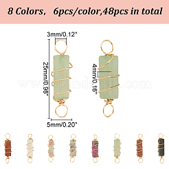 48Pcs 8 Colors Natural Mixed Gemstone Brass Wire Wrapped Column Connector Charms&nbsp;PALLOY-HY00042