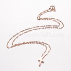 304ステンレススチールペンダントネックレス  カニカン付き  クロス  ミックスカラー  18.11インチ（46cm）&nbsp;NJEW-D277-27