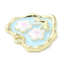 合金エナメルチャーム  ゴールドカラー  花のチャーム入りハート  淡いターコイズ  18x18x3mm  穴：1.6mm&nbsp;PALLOY-P294-04G-01