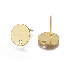 304ステンレススチールスタッドピアス金具  フラットラウンド  ループと平板付き  24KGP本金メッキ  12x10mm  穴：1.5mm  ピン：0.7mm&nbsp;LS-STAS-P236-45G