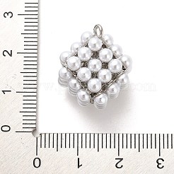 ラックメッキ真鍮、プラスチックパールペンダント  長持ちメッキ  鉛フリー＆カドミウムフリー  立方体のチャーム  プラチナ  21.5x17.5x19.5mm  穴：1.8mm&nbsp;KK-L210-012P-01