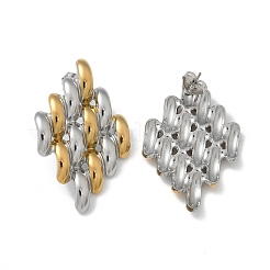 304ステンレススチール製ツートンスタッドピアス（女性用）  菱形  ゴールデン·ステンレス鋼色  37x23mm&nbsp;LS-STAS-Z117-03GP