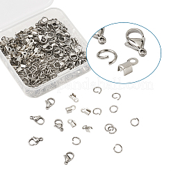 304ステンレススチールジュエリー金具セット  クリンプコードの端に折り返し  ロブスターの爪の留め金と丸カン  ステンレス鋼色  64x63x20mm  250個/箱&nbsp;STAS-TA0004-07