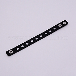 キッズシリコンコードブレスレット  プラチナメッキ鉄パーツ  ブラック  7-1/8インチ（18cm）  15x2.5mm  穴：6mm&nbsp;BJEW-WH0011-02C