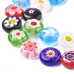 Flat Round Handmade Millefiori Glass Beads&nbsp;LK-R004-53