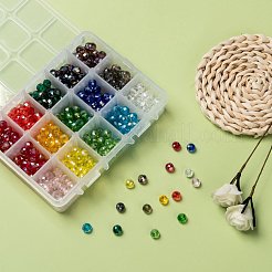 15色の電気メッキガラスビーズ  ABカラーメッキ  多面カット  ロンデル  ミックスカラー  8x6mm  穴：1mm  15色  30個/カラー  450個/箱&nbsp;EGLA-JP0002-02B-8mm
