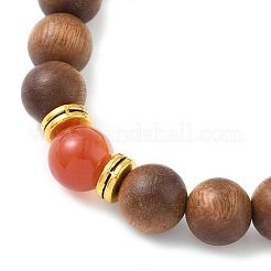 Natural Striped Agate & Wood Round Beads Stretch Bracelets for Men Women&nbsp;BJEW-JB12356-01