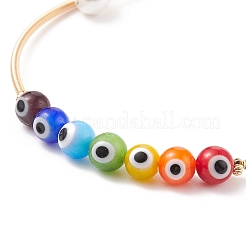 Lampwork Round with Evil Eye Beaded Cuff Bangle with Pearl&nbsp;BJEW-JB08328
