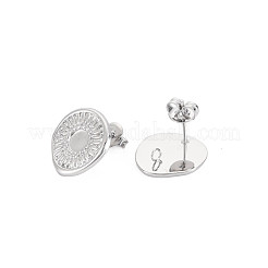 304ステンレススチールスタッドピアス金具  エナメルのイヤリング設定  イヤーナットとループ付き  太陽とオーバル  ステンレス鋼色  15.5x15.5mm  穴：2mm  ピン：0.7mm  トレイ：5mm&nbsp;STAS-N097-238P