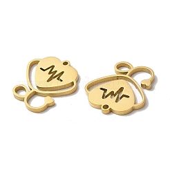 イオンプレーティング（IP）304ステンレスペンダント  聴診器チャーム  18KGP本金メッキ  17x16x1mm  穴：1.2mm&nbsp;STAS-L020-020G