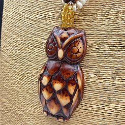 Wood Owl Pendants Sweater Chain Necklace&nbsp;PW-WGA0CFA-01