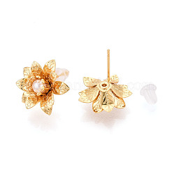 Brass ABS Imitation Pearl Stud Earrings&nbsp;EJEW-T048-05G