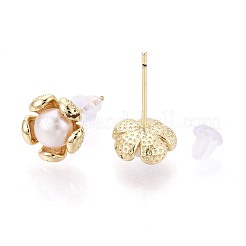 Brass & Natural Pearl Stud Earrings&nbsp;PEAR-N020-WX15