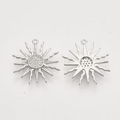 Brass Micro Pave Clear Cubic Zirconia Solar Eclipse Pendants&nbsp;X-ZIRC-T011-27P-NF